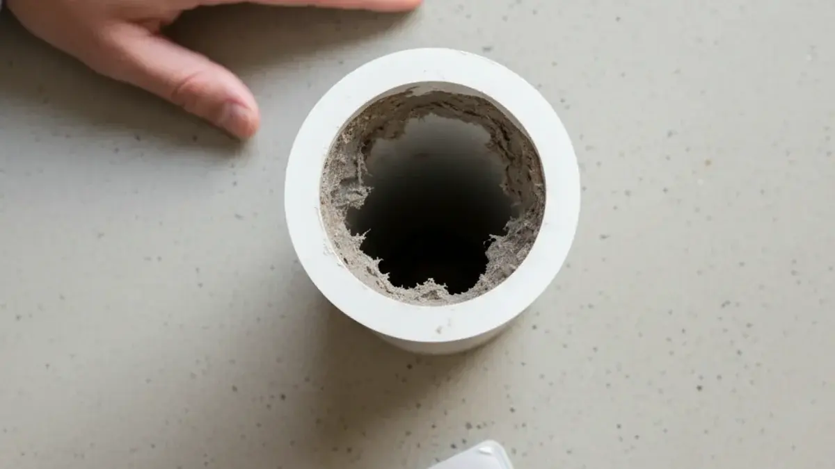 Recurring drain clog buildup on a pipe wall