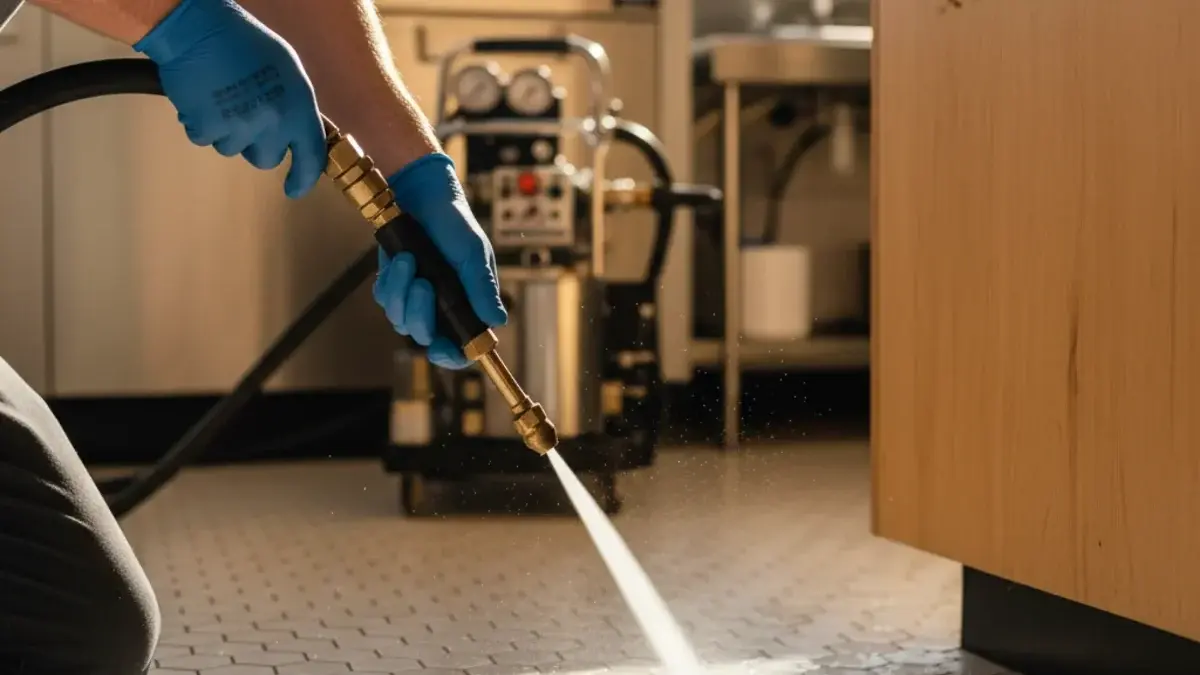 Hydro jetting a restaurant grease line