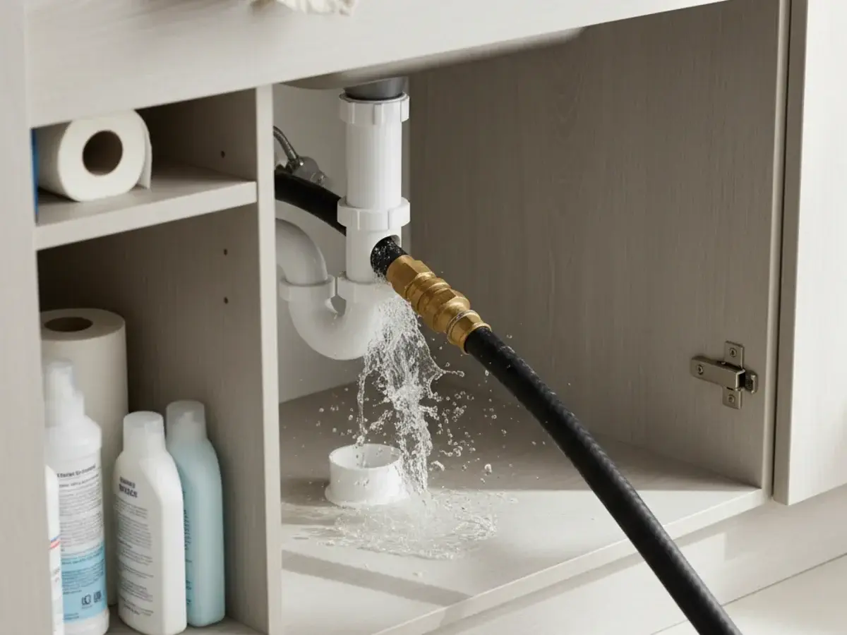 Hydro jetting drain cleaning for a clogged kitchen line